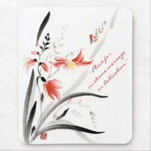 Classic oriental chinese sumi-e ink flowers paint mouse mat