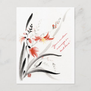 Classic oriental chinese sumi-e ink flowers paint postcard