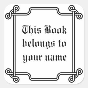 Classic ornamental custom bookplate black & white square sticker