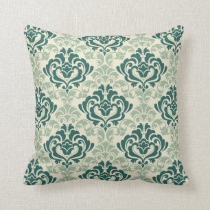 Classic Ornamental Damask Green Floral Cushion