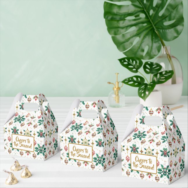 Classic Ornaments & Holly Christmas Pattern Favour Box (Multiple)