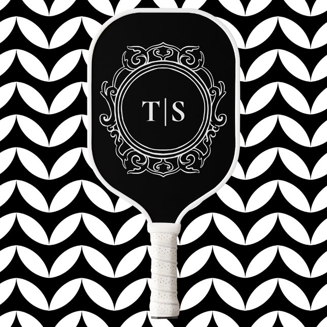 Classic Ornate Circle White Monogram Initial Pickleball Paddle (Classic Ornate Circle White Monogram Initial Pickleball Paddle)