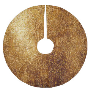 Classic Ornate Gold Metal Plate Brushed Polyester Tree Skirt
