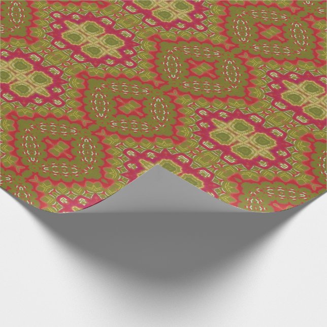 Classic Ornate Gold Red Magenta Green Christmas Wrapping Paper (Corner)
