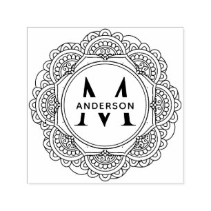 CLASSIC ORNATE MANDALA CUSTOM MONOGRAM FAMILY NAME SELF-INKING STAMP