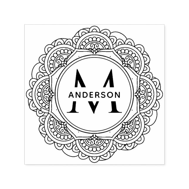 CLASSIC ORNATE MANDALA CUSTOM MONOGRAM FAMILY NAME SELF-INKING STAMP (Design)