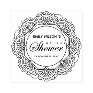 CLASSIC ORNATE MANDALA CUSTOM SCRIPT BRIDAL SHOWER RUBBER STAMP