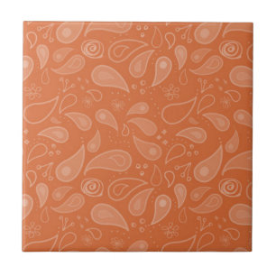 Classic Ornate Orange Paisley Pattern Tile