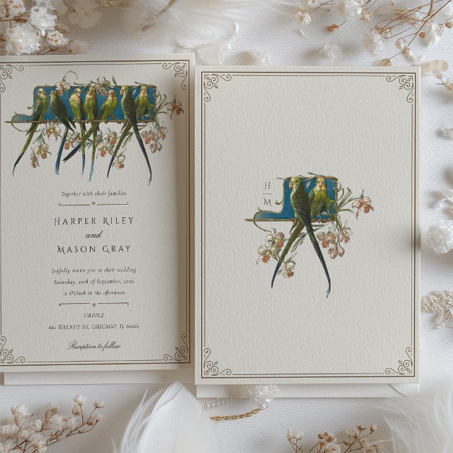 Classic Ornate Parrot Wedding Invitation (Creator Uploaded)