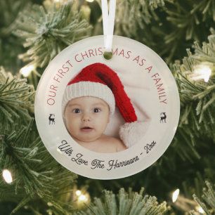 Classic Our First Christmas As A Family Photo Glass Tree Decoration