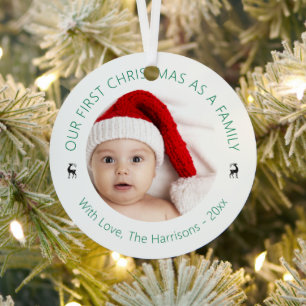 Classic Our First Christmas As A Family Photo Metal Tree Decoration