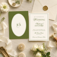 Classic Oval Retro Olive Green Old Money Wedding