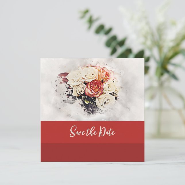 Classic Painted Rose's Save The Date (Standing Front)