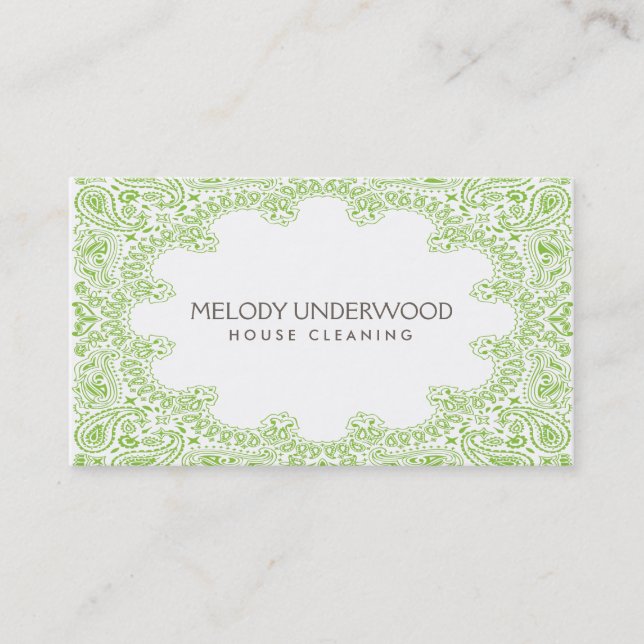Classic Paisley Design for House Cleaner, Maid Business Card (Front)