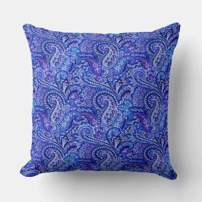 Classic Paisley Vibrant Blue Throw Pillow (Front)