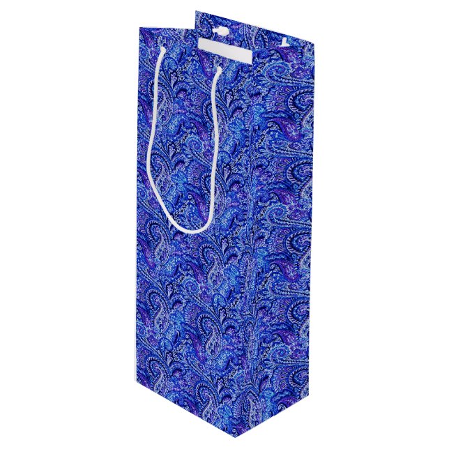 Classic Paisley Vibrant Blue Wine Gift Bag (Front Angled)
