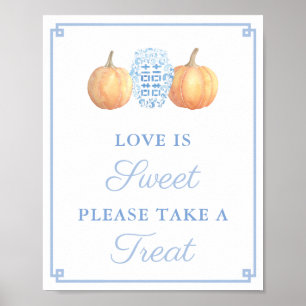 Classic Pale Blue And Orange Pumpkin Bridal Shower Poster