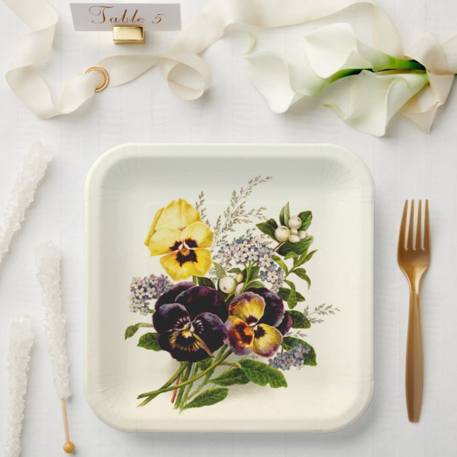Classic Pansies Paper Plate (Wedding)