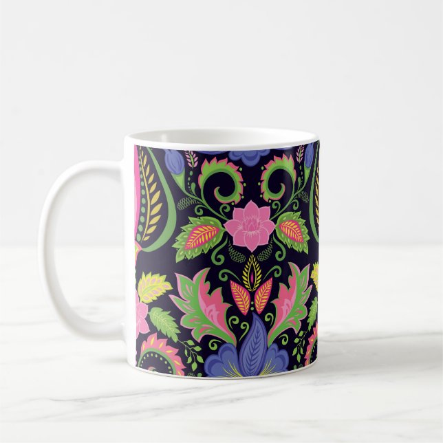 Classic Pansy: Vintage Floral Wallpaper Coffee Mug (Left)