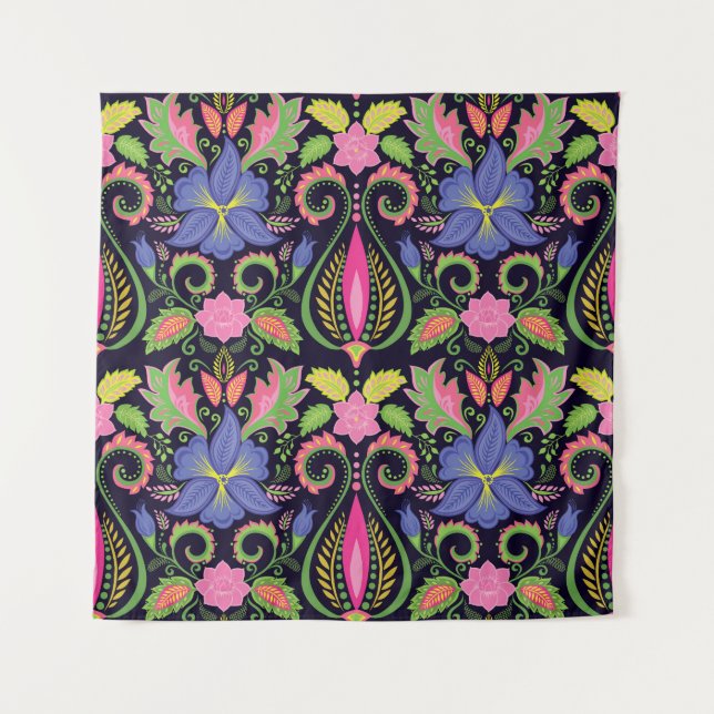 Classic Pansy: Vintage Floral Wallpaper Tapestry (Front)