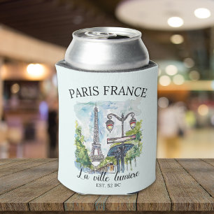 Classic Paris France Scenic Illustration Can Cooler