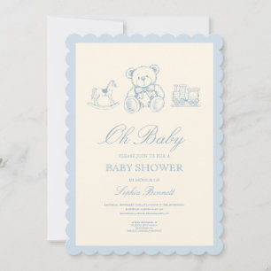 Classic Pastel Blue Teddy Bear Baby Shower Invitation