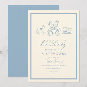 Classic Pastel Blue Teddy Bear Baby Shower Invitation