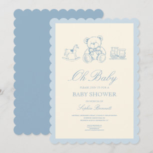 Classic Pastel Blue Teddy Bear Baby Shower Invitation