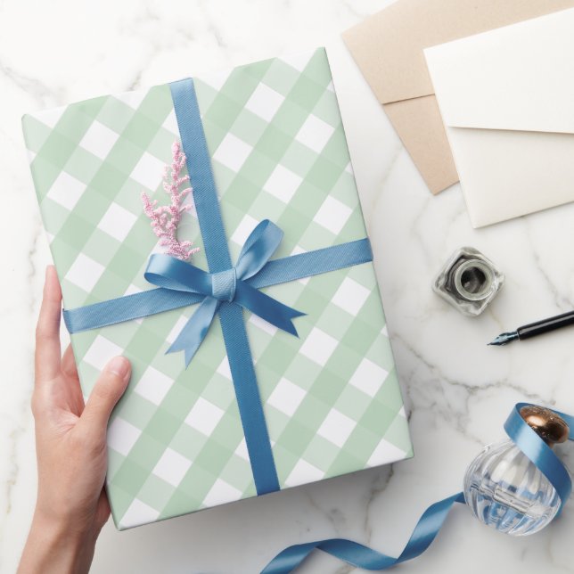 Classic Pastel Green Gingham Plaid Pattern Wrapping Paper (Gifting)