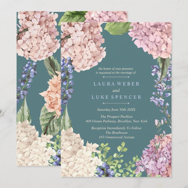 Classic Pastel Hydrangea Wedding Invitations (Front/Back)