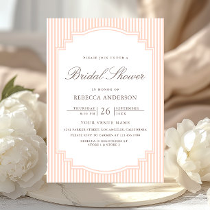 Classic Pastel Peach Striped Photo Bridal Shower Invitation
