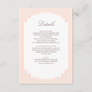 Classic Pastel Peach Striped Wedding Details Enclosure Card