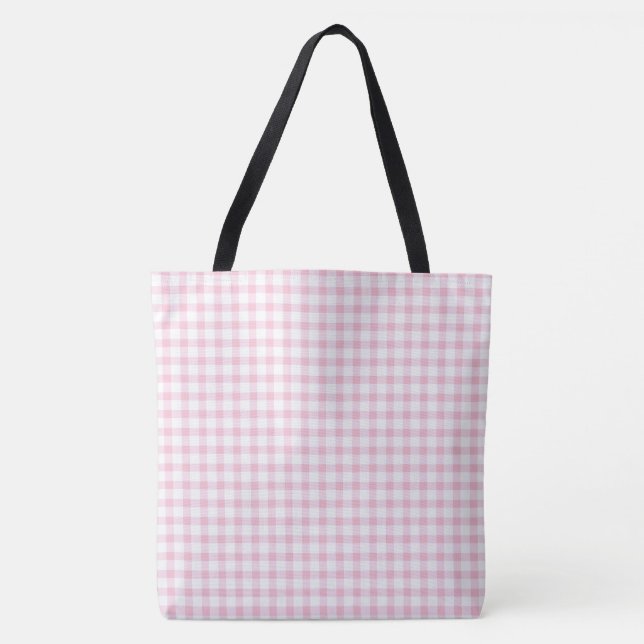 Classic Pastel Pink Gingham Check Pattern Tote Bag (Front)