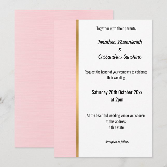 CLASSIC PASTEL PINK GOLD TRIM INVITATION (Front/Back)