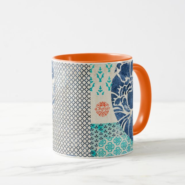 Classic patchwork pattern in Indigo and Turquoise Mug (Front Right)