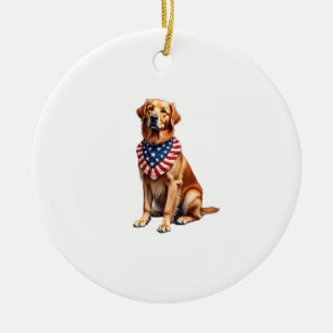 Classic Patriotic Golden Retriever Vintage Shirt 2 Ceramic Tree Decoration