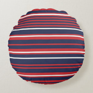 Classic Patriotic Red White Blue Stripes Seamless Round Cushion