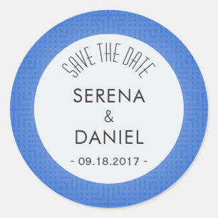 Classic Pattern -Azure Blue- Save the Date Round Sticker