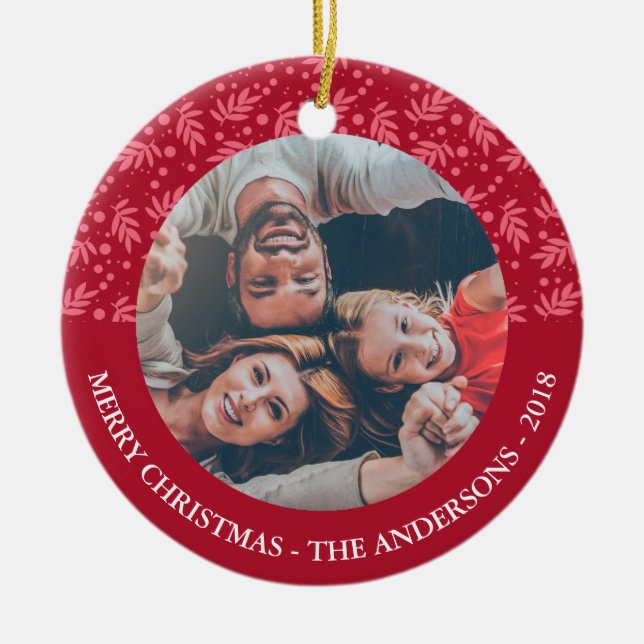 Classic Pattern Merry Christmas Photo Ornament (Front)