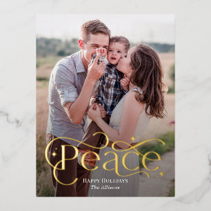 Classic Peace Foil Photo Holiday Postcard