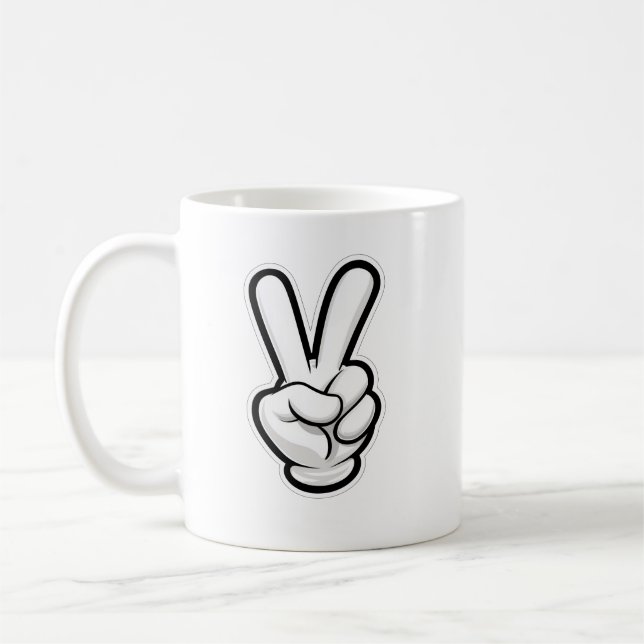 Classic Peace Hand Symbol Icon Coffee Mug (Left)