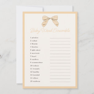 Classic Peach Bow Baby Shower Word Scramble Game Invitation