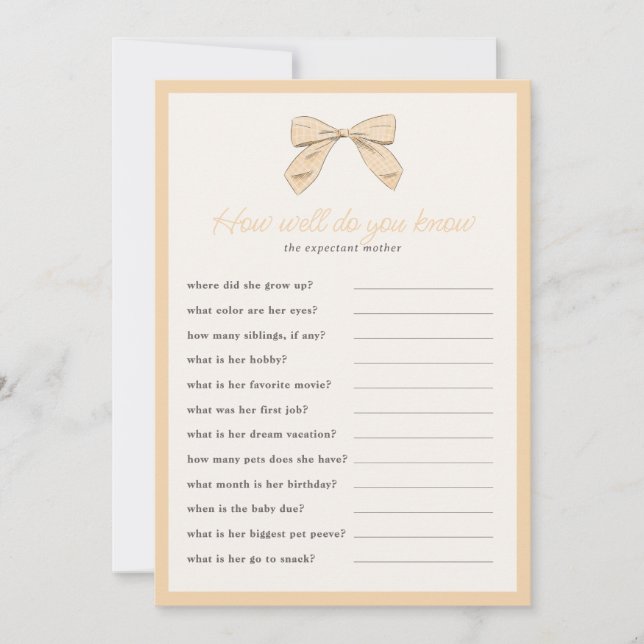 Classic Peach Bow How well do you know shower game Invitation (Front)
