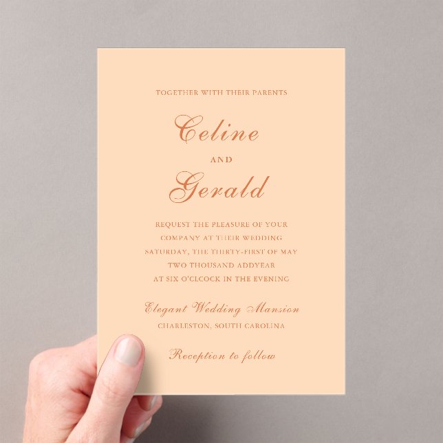 Classic Peach Elegant Wedding Acrylic Invitations (Insitu (Handheld))