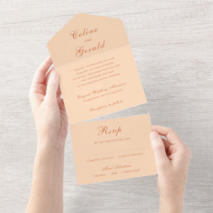 Classic Peach Elegant Wedding All In One Invitation