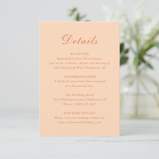 Classic Peach Elegant Wedding Enclosure Card (Standing Front)