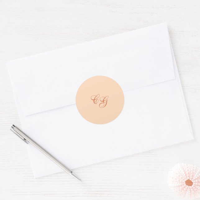 Classic Peach Elegant Wedding Round Sticker (Envelope)