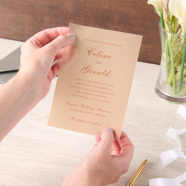 Classic Peach Elegant Wedding Vellum Invitations (Handheld)