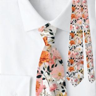 Classic Peach Pink Floral Tie