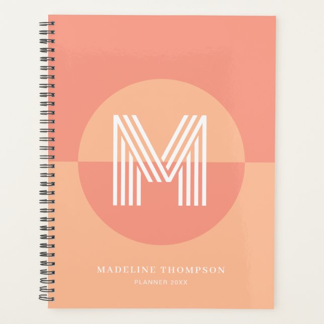 Classic Peach Pink Geometric Modern Monogram Planner (Front)